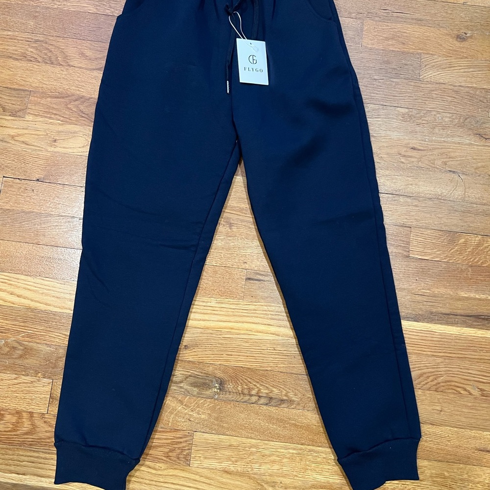 Blue Sherpa Lined Track Pants with Elastic Waistband and Cuffs
